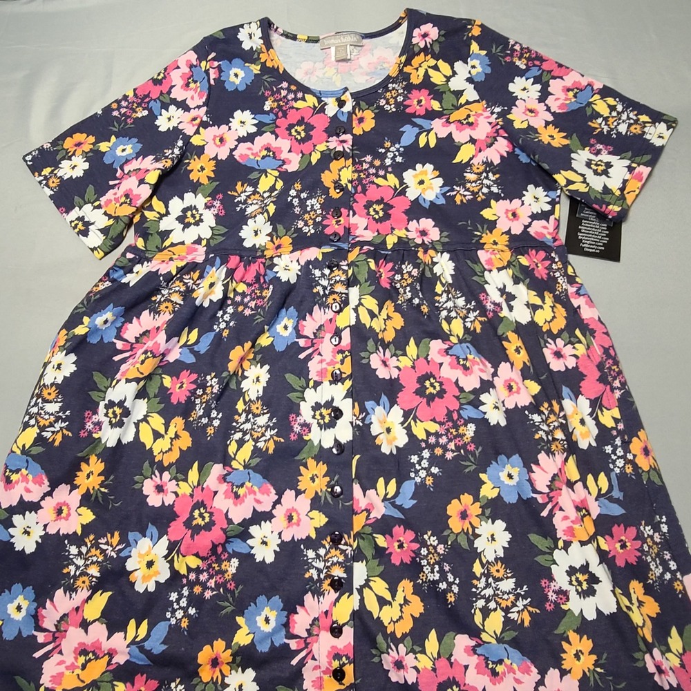 Woman Within Maxi Dress Womens 14/16 M Petite Blue Floral Button Front Empire